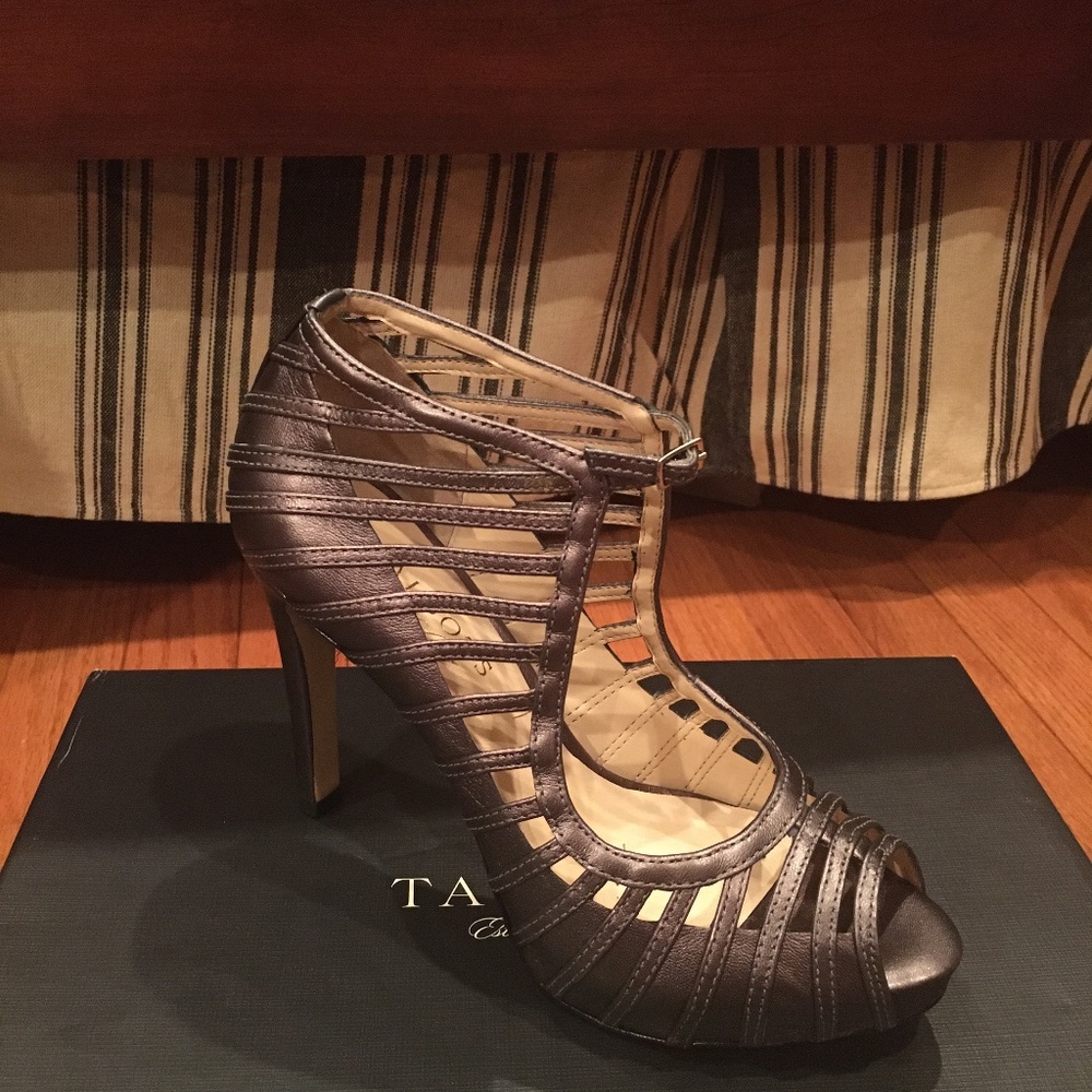 Metallic gray heels
